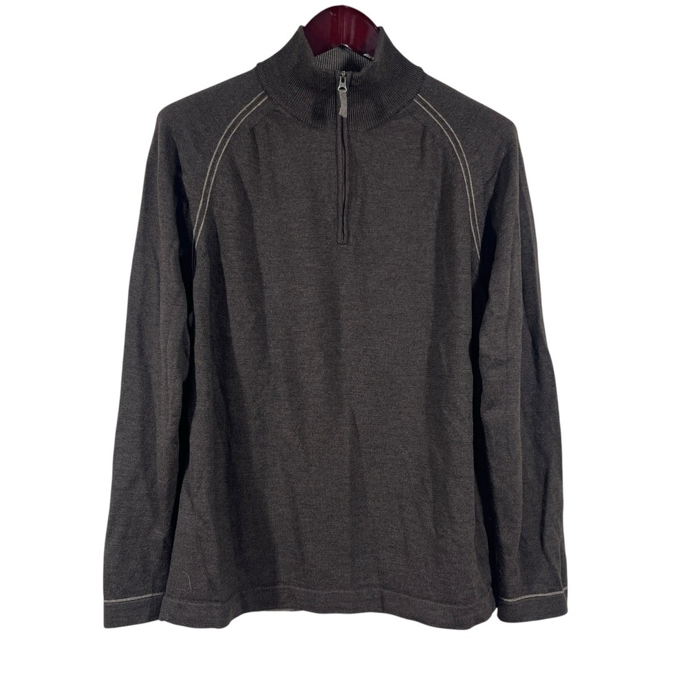 "Horny" Toad‎ & Co 100% Merino Wool 1/4 Zip Sweater Mens L Brown Knit Pullover